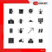 16 ícones criativos sinais modernos e símbolos de fotografia poder tecnologia turbina de energia elementos de design vetoriais editáveis vetor