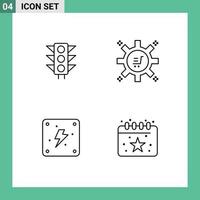 pacote de interface do usuário de 4 cores planas básicas de linha preenchida de processo de marketing de estrada de energia de tráfego elementos de design de vetores editáveis de aniversário