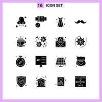 16 ícones em símbolos de glifo de estilo sólido em sinais vetoriais criativos de fundo branco para web móvel e impressão vetor