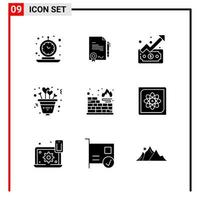 9 ícones gerais para impressão de design de site e aplicativos móveis 9 sinais de símbolos glifos isolados no fundo branco 9 pacote de ícones vetor