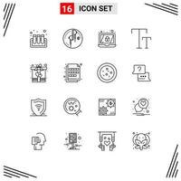 grupo de símbolos de ícone universal de 16 contornos modernos de tampas de caixa de criptografia de presente de coração elementos de design vetorial editáveis vetor