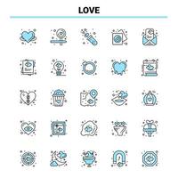 25 ícones de amor preto e azul definem design de ícone criativo e modelo de logotipo vetor