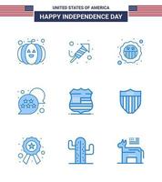 feliz dia da independência 4 de julho conjunto de 9 pictograma americano de blues dos eua escudo segurança bate-papo bolha eua editável dia dos eua vetor elementos de design