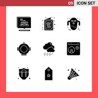 pacote de interface do usuário de 9 glifos sólidos básicos de leme de neve novo mergulho elementos de design de vetores editáveis de halloween