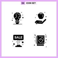 4 ícones em símbolos de glifo de estilo sólido em sinais vetoriais criativos de fundo branco para web móvel e impressão vetor