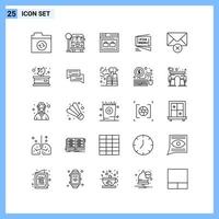 25 ícones estilo de linha de contorno criativo símbolos sinal de ícone de linha preta isolado no fundo branco vetor
