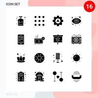 16 interface do usuário pacote de glifos sólidos de sinais e símbolos modernos de codificação educação cursor móvel seo elementos de design de vetores editáveis
