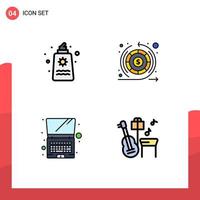 4 ícones criativos, sinais e símbolos modernos de creme solar, romance de computador, tecnologia de dinheiro, elementos de design de vetores editáveis