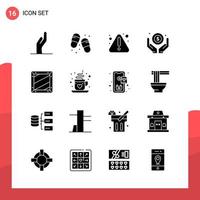 pacote de 16 ícones de glifos universais para mídia impressa em fundo branco vetor