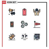 9 ícones criativos sinais modernos e símbolos de forma hexágono mãos células ponteiro editável vetor elementos de design