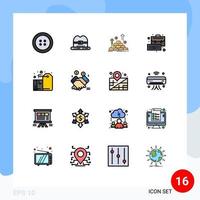 16 interface do usuário pacote de linhas preenchidas com cores planas de sinais e símbolos modernos de gerenciamento de crachás de dinheiro de caixa de rótulos elementos de design de vetores criativos editáveis