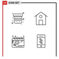 4 ícones gerais para impressão de design de site e aplicativos móveis 4 sinais de símbolos de contorno isolados no fundo branco 4 pacote de ícones vetor
