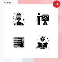 conjunto de glifos sólidos de interface móvel de 4 pictogramas de gráfico de construção elementos de design de vetores editáveis de interiores de negócios femininos