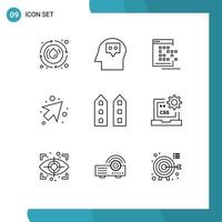 9 ícones criativos sinais e símbolos modernos de edifícios de frente de loja app seta para a direita elementos de design de vetores editáveis