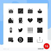 pacote de linha vetorial editável de 16 glifos sólidos simples de caixa de ideias de calendário de solução de compras elementos de design vetorial editáveis vetor