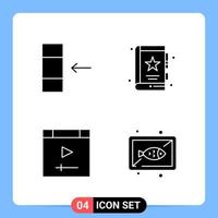 4 símbolos de glifo de pacote de ícones pretos sólidos para aplicativos móveis isolados no conjunto de 4 ícones de fundo branco vetor