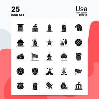 25 conjunto de ícones dos eua 100 eps editáveis 10 arquivos idéias de conceito de logotipo de negócios design de ícone de glifo sólido vetor