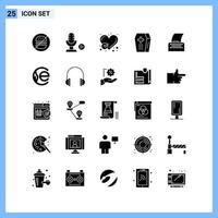25 ícones de símbolos de glifos criativos de estilo sólido sinal de ícone sólido preto isolado no fundo branco vetor