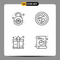 4 sinais de símbolos de contorno de pacote de ícones pretos para designs responsivos em conjunto de 4 ícones de fundo branco vetor