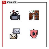 conjunto de 4 sinais de símbolos de ícones de interface do usuário modernos para contato de amor, firewall de casamento, e-mail, elementos de design de vetores editáveis