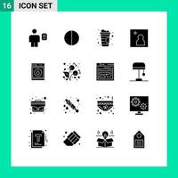 conjunto de pictogramas de 16 glifos sólidos simples de máquina de lavar roupa robbot adiciona elementos de design vetorial editáveis vetor