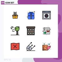conjunto de cores planas de linha preenchida de interface móvel de 9 pictogramas de construção de negócios elementos de design de vetores editáveis ui night mandril
