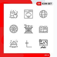 conjunto criativo de 9 ícones de contorno universal isolados no fundo branco vetor