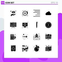 16 ícones criativos, sinais modernos e símbolos de elementos de design de vetores editáveis de armazenamento de justiça nublada de negócios