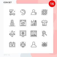 conjunto de contornos de interface móvel de 16 pictogramas de elementos de design de vetores editáveis chineses de bloqueio de acompanhamento privado da web