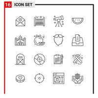 16 ícones gerais para impressão de design de site e aplicativos móveis 16 sinais de símbolos de contorno isolados no fundo branco 16 pacote de ícones vetor