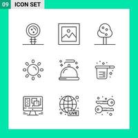 pacote de 9 símbolos de contorno do conjunto de ícones de estilo de linha para impressão de sinais criativos isolados no conjunto de 9 ícones de fundo branco vetor