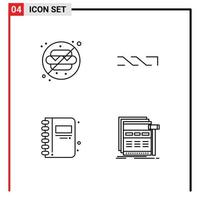 pacote de linha vetorial editável de 4 cores planas de linha preenchida simples de nenhum marcador de comida parque de criptografia de livro aberto elementos de design vetorial editáveis vetor