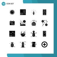 pacote de 16 sinais e símbolos de glifos sólidos modernos para mídia impressa na web, como flor enviada para smartphone humano móvel editável elementos de design vetorial vetor