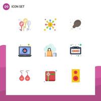 Pacote de cores planas de 9 interfaces de usuário de sinais e símbolos modernos de vírus de compras de supermercado de presentes on-line, elementos de design vetorial editáveis vetor