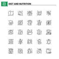 25 conjunto de ícones de dieta e nutrição de fundo vetorial vetor
