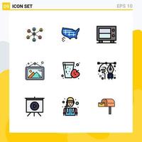 9 interface do usuário pacote de cores planas de linha cheia de sinais e símbolos modernos de imagem de depósito de bebida de suco elementos de design de vetores editáveis