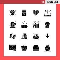 16 símbolos de glifo de estilo sólido do pacote de ícones em sinais simples de fundo branco para design geral vetor