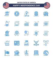 pacote azul de 25 símbolos do dia da independência dos eua do americano eua hóquei no gelo hambúrguer americano editável dia dos eua elementos de design vetorial vetor