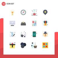 conjunto de pictogramas de 16 cores planas simples de computador stare gps localização olho pacote editável de elementos de design de vetores criativos