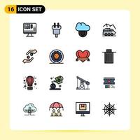 pacote de interface do usuário com 16 linhas básicas de cores planas cheias de fé, transporte, computação, superfície, planeta, elementos de design de vetores criativos editáveis