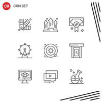 conjunto de 9 sinais de símbolos de ícones de interface do usuário modernos para bactérias parque pódio lazer recompensa elementos de design de vetores editáveis