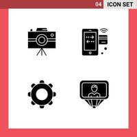 4 glifos sólidos vetoriais temáticos e símbolos editáveis do aplicativo de câmera de vídeo interface de internet de câmera profissional elementos de design de vetores editáveis