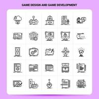 esboço 25 conjunto de ícones de design e desenvolvimento de jogos vetor design de estilo de linha ícones pretos conjunto de pictograma linear pacote de ideias de negócios móveis e web design ilustração vetorial