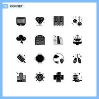 conjunto de 16 símbolos de símbolos de ícones de interface do usuário modernos para lâmpadas de nuvem educação decoração bulbo elementos de design de vetores editáveis