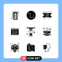 9 símbolos de glifo de pacote de ícones pretos sólidos para aplicativos móveis isolados no conjunto de 9 ícones de fundo branco vetor