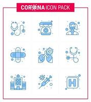 9 pacote de ícone de epidemia de coronavírus azul suga como curativo de rosto de lesão de doença usar coronavírus viral 2019nov elementos de design de vetor de doença