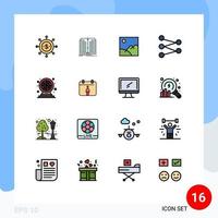 grupo de símbolos de ícone universal de 16 linhas cheias de cores planas modernas de imagem de roda de jogo espaço figura editável elementos de design de vetor criativo