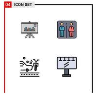 pacote de cores planas com linha preenchida de 4 símbolos universais de elementos de design de vetores editáveis de acidente de máquina de negócios de bicicleta de apresentação