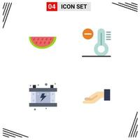 grupo de 4 ícones planos, sinais e símbolos para frutas, poder, temperatura da água, esmolas, elementos de design de vetores editáveis