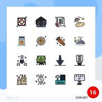 grupo de 16 linhas cheias de cores planas, sinais e símbolos para proteção de remédios para o coração, palma da primavera, elementos de design de vetores criativos editáveis